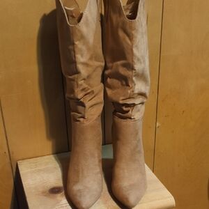 Chic Tan Suede Heeled Boots for Women